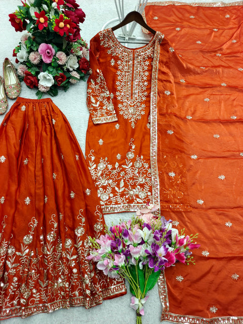 Designer Silk Sharara Suit Set with Embroidery Work
