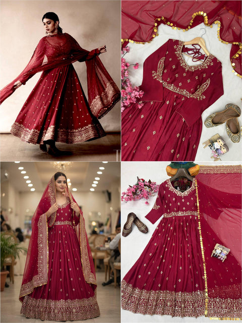 ENHANCE THE BEAUTY OF YOUR WARDROBE WITH THIS NEWLY LAUNCHED CHERRY  RED COLOUR GOWN SET