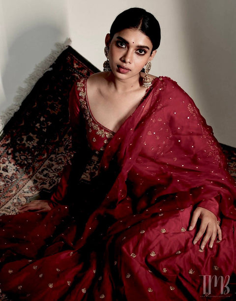 ENHANCE THE BEAUTY OF YOUR WARDROBE WITH THIS NEWLY LAUNCHED CHERRY  RED COLOUR GOWN SET