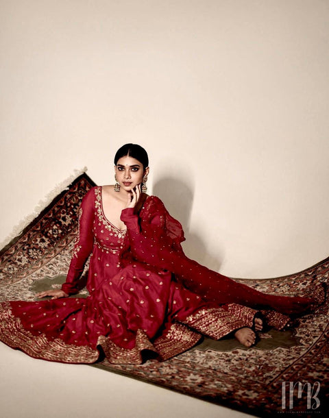 ENHANCE THE BEAUTY OF YOUR WARDROBE WITH THIS NEWLY LAUNCHED CHERRY  RED COLOUR GOWN SET