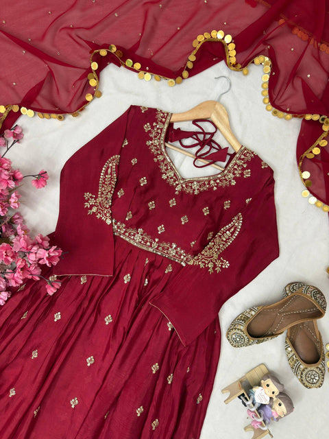 ENHANCE THE BEAUTY OF YOUR WARDROBE WITH THIS NEWLY LAUNCHED CHERRY  RED COLOUR GOWN SET