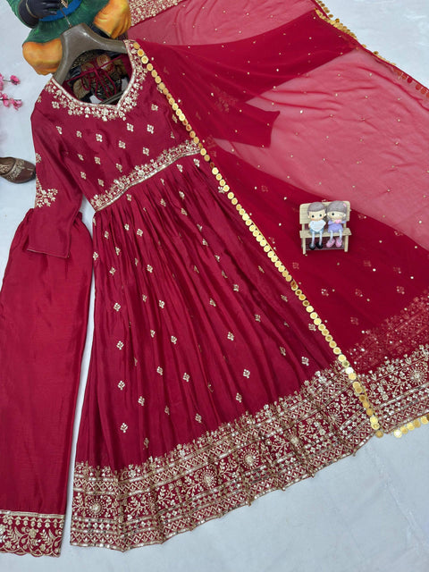 ENHANCE THE BEAUTY OF YOUR WARDROBE WITH THIS NEWLY LAUNCHED CHERRY  RED COLOUR GOWN SET