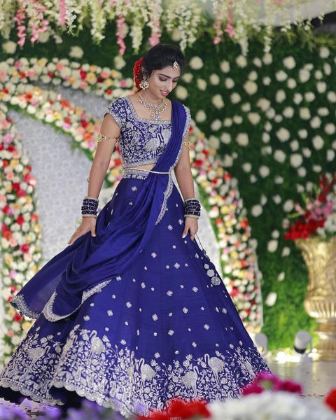 Silver Zari Sequins Embroidered Lehenga Choli Set with Dupatta  Wedding & Festive Collection