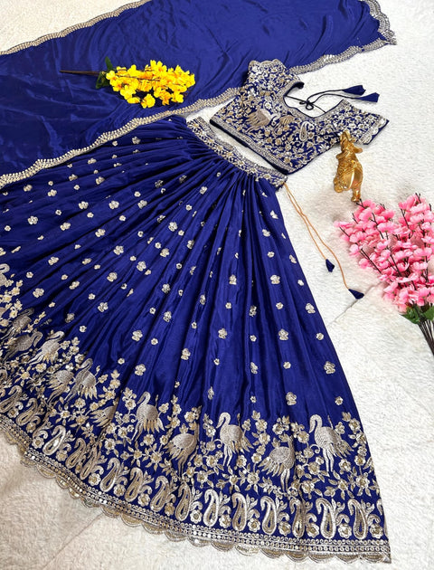 Silver Zari Sequins Embroidered Lehenga Choli Set with Dupatta  Wedding & Festive Collection
