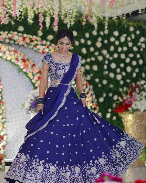 Silver Zari Sequins Embroidered Lehenga Choli Set with Dupatta  Wedding & Festive Collection