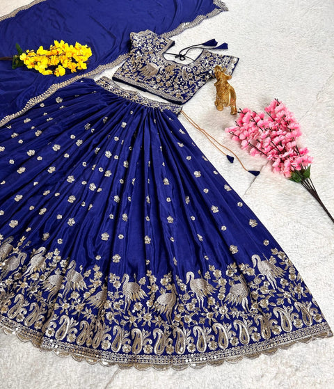 Silver Zari Sequins Embroidered Lehenga Choli Set with Dupatta  Wedding & Festive Collection