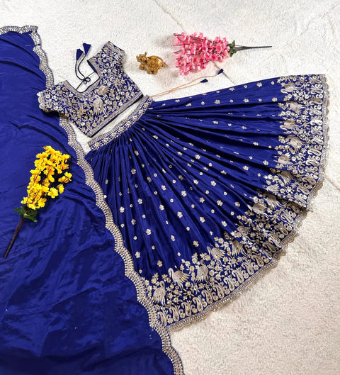 Silver Zari Sequins Embroidered Lehenga Choli Set with Dupatta  Wedding & Festive Collection