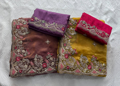 Oreva7 Party Wear Fendy Chiffon Silk Saree with Embroidery Work