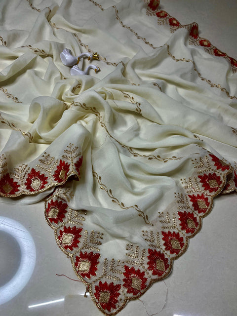 C-Pallu Work Saree with Lehariya Design & Embroidery Sequence Blouse