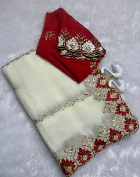 C-Pallu Work Saree with Lehariya Design & Embroidery Sequence Blouse