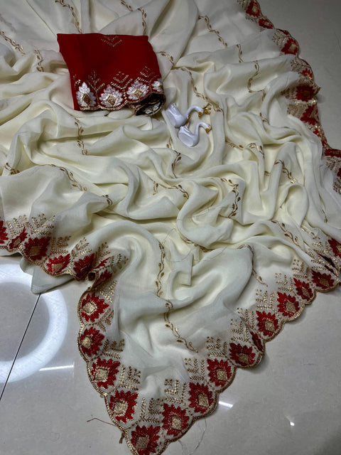 C-Pallu Work Saree with Lehariya Design & Embroidery Sequence Blouse