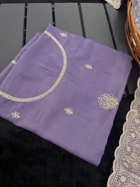 Premium Chocolate Silk Saree with Embroidery & Diamond Work  Elegant Party Wear