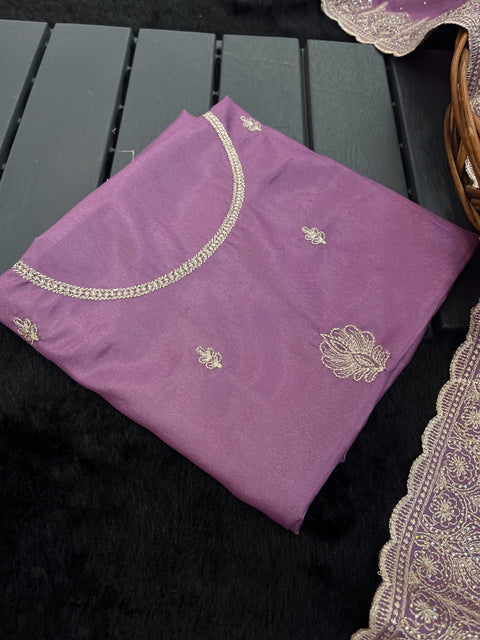 Premium Chocolate Silk Saree with Embroidery & Diamond Work  Elegant Party Wear