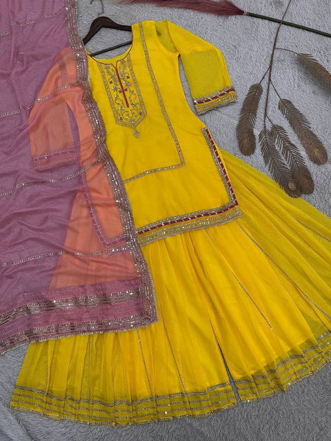 Designer Organza Silk Top Palazzo Set with Embroidery & Sequence Work Dupatta