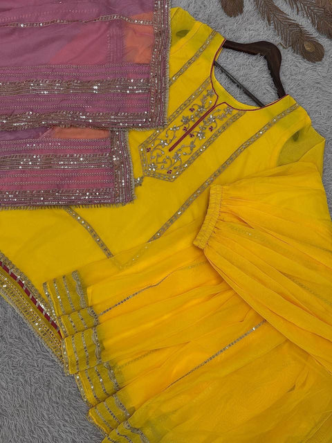 Designer Organza Silk Top Palazzo Set with Embroidery & Sequence Work Dupatta
