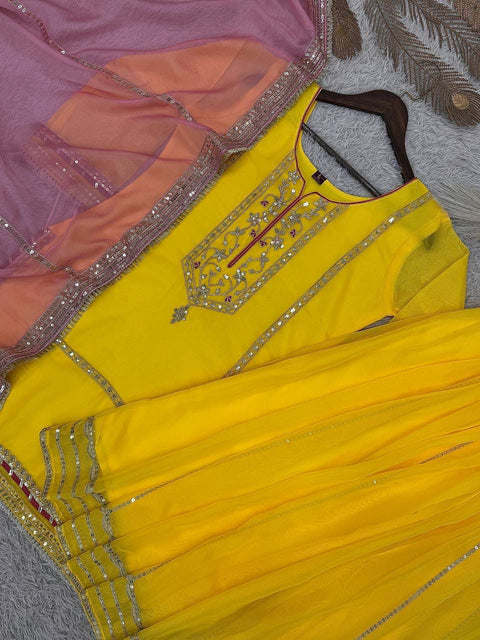 Designer Organza Silk Top Palazzo Set with Embroidery & Sequence Work Dupatta