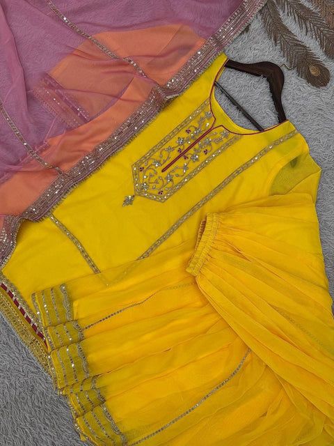 Designer Organza Silk Top Palazzo Set with Embroidery & Sequence Work Dupatta