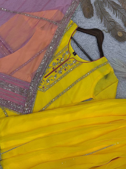 Designer Organza Silk Top Palazzo Set with Embroidery & Sequence Work Dupatta