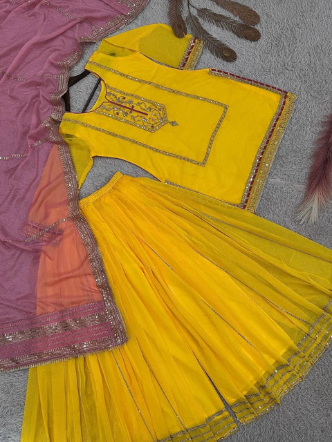 Designer Organza Silk Top Palazzo Set with Embroidery & Sequence Work Dupatta