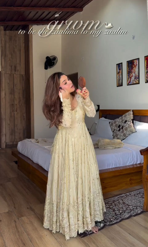 Elegant Chinon Silk Gown Set with Embroidery Sequence Work & Dupatta