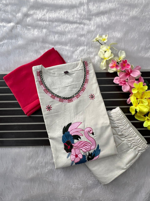 Women’s Embroidered Kurti Pant Set with Dupatta