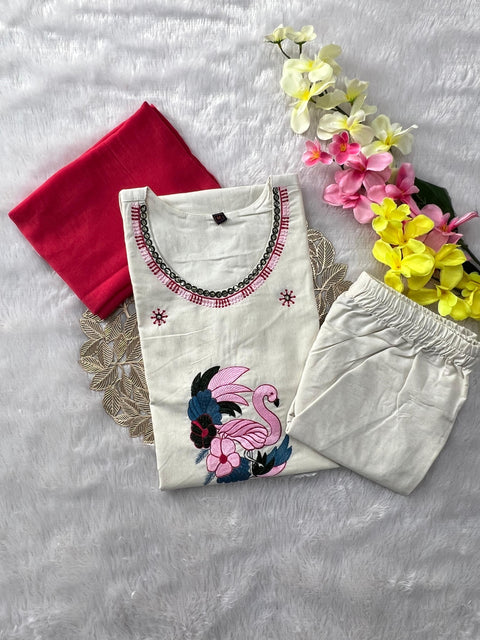 Women’s Embroidered Kurti Pant Set with Dupatta
