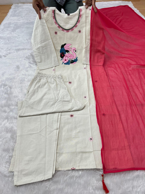 Women’s Embroidered Kurti Pant Set with Dupatta