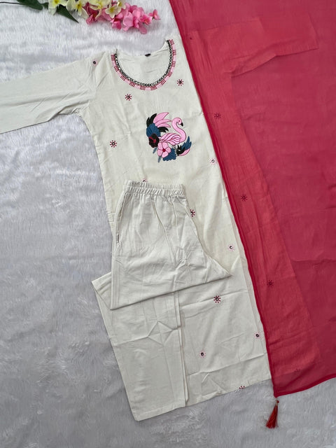 Women’s Embroidered Kurti Pant Set with Dupatta