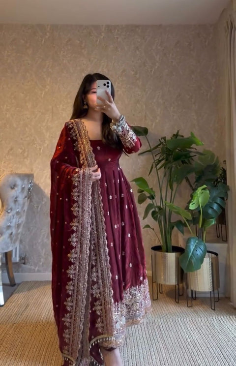 Elegant Party Wear Gown with Dupatta Set