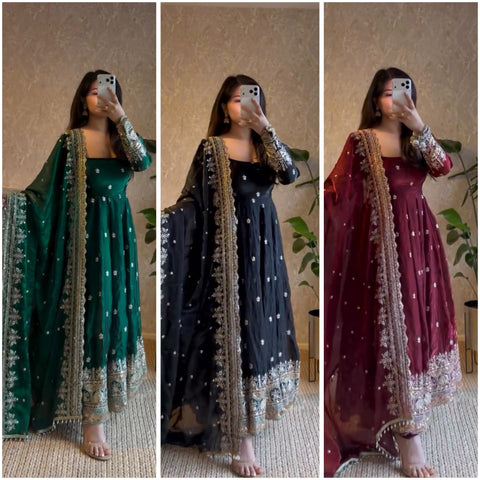 Elegant Party Wear Gown with Dupatta Set