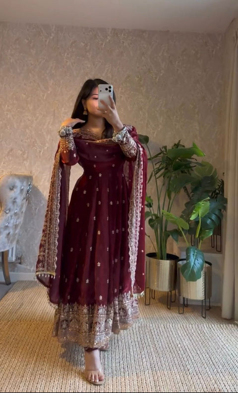 Elegant Party Wear Gown with Dupatta Set