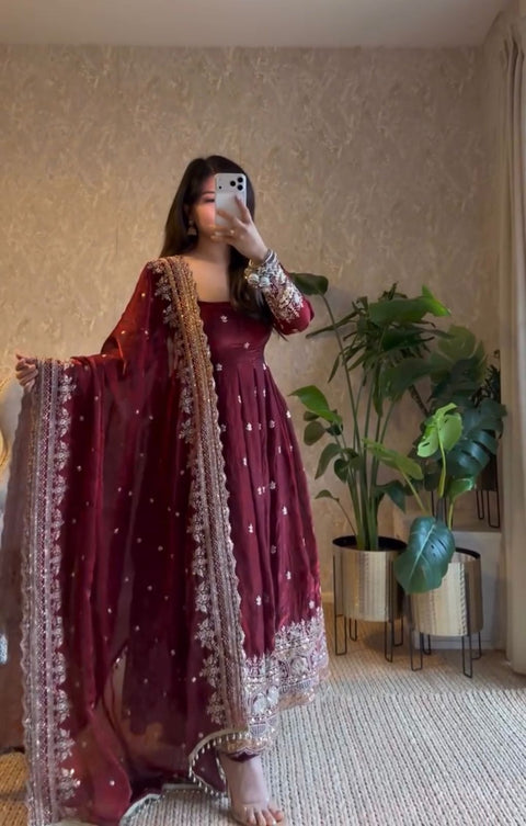 Elegant Party Wear Gown with Dupatta Set