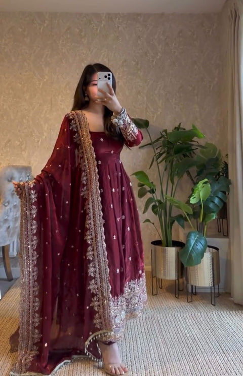 Elegant Party Wear Gown with Dupatta Set