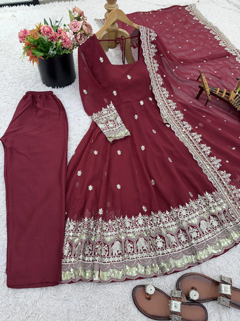 Elegant Party Wear Gown with Dupatta Set