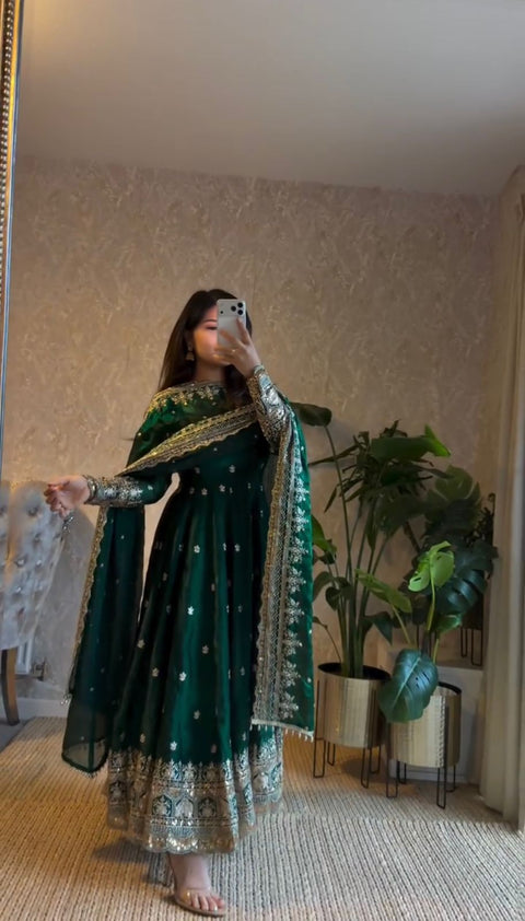 Elegant Party Wear Gown with Dupatta Set