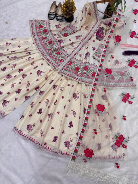 Party Wear Peplum Sharara with Net Dupatta