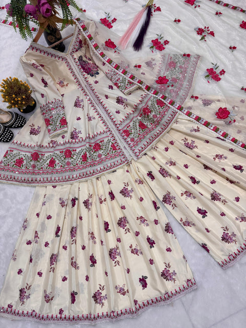 Party Wear Peplum Sharara with Net Dupatta