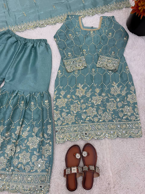 Designer GMY Silk Sharara Set with Dupatta