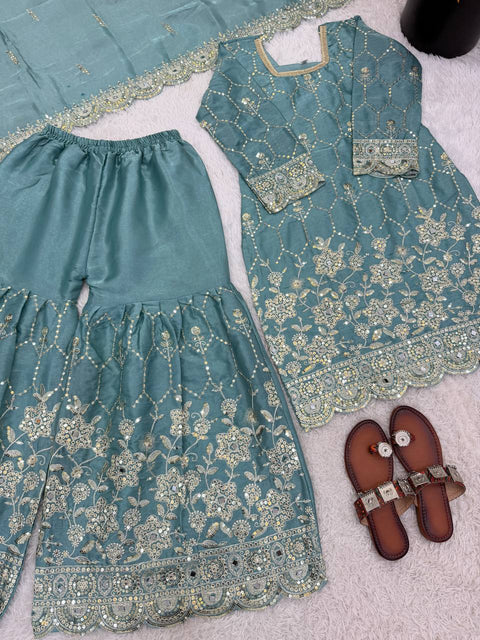 Designer GMY Silk Sharara Set with Dupatta