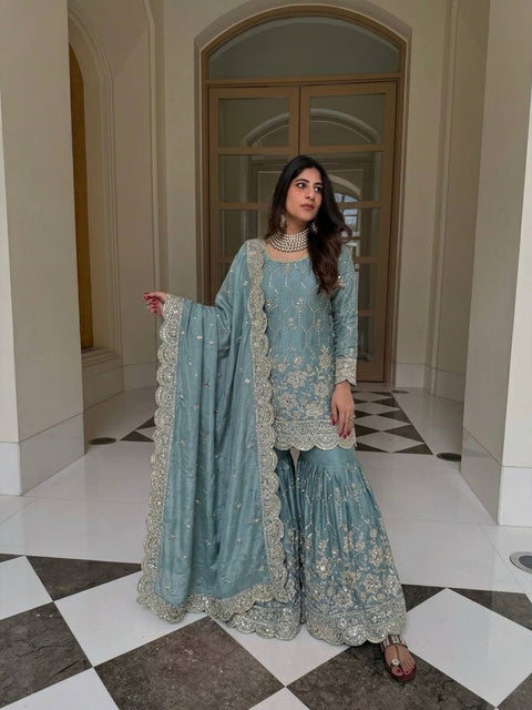 Designer GMY Silk Sharara Set with Dupatta