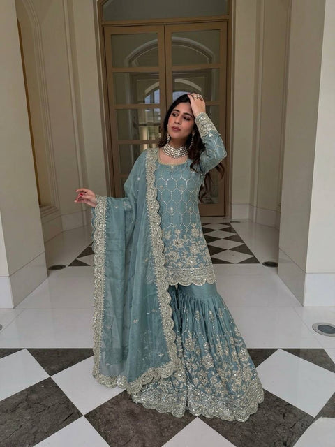 Designer GMY Silk Sharara Set with Dupatta