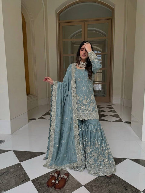 Designer GMY Silk Sharara Set with Dupatta