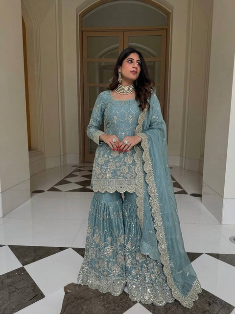 Designer GMY Silk Sharara Set with Dupatta