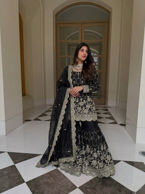 Designer GMY Silk Sharara Set with Dupatta