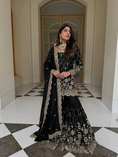Designer GMY Silk Sharara Set with Dupatta