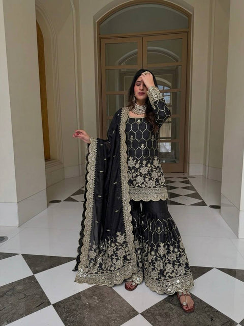Designer GMY Silk Sharara Set with Dupatta