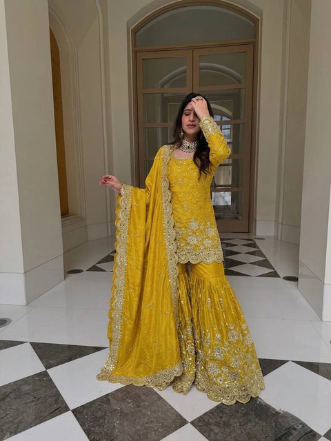 Designer GMY Silk Sharara Set with Dupatta