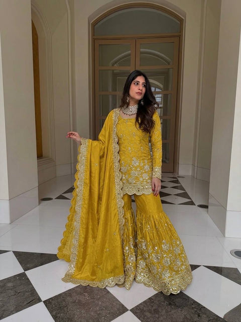 Designer GMY Silk Sharara Set with Dupatta