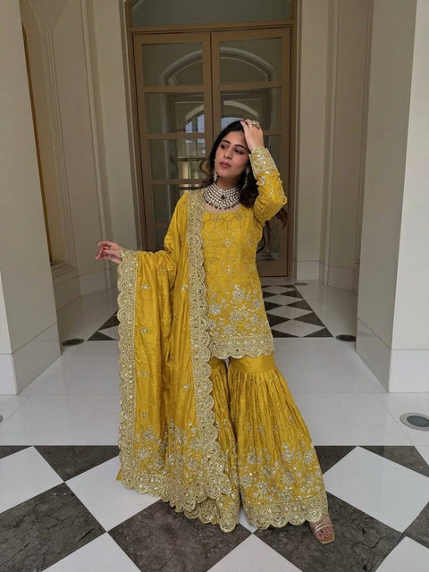 Designer GMY Silk Sharara Set with Dupatta