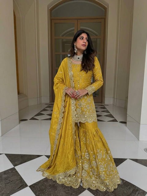 Designer GMY Silk Sharara Set with Dupatta